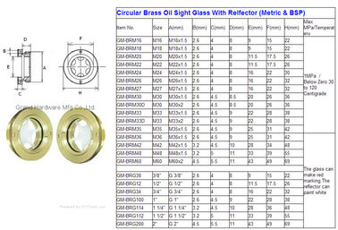 Kreisförmiges Messing-Ölsichtglas mit Relfector (metrisch und BSP)