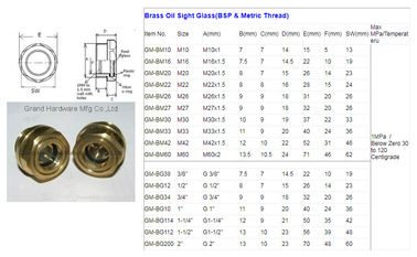 männlich Metrisches Garn M22x1.5 M27x1.5 M33x1.5 Messing Ölpegel Sichtglas mit SS-Reflektor ohne Veredelung, China