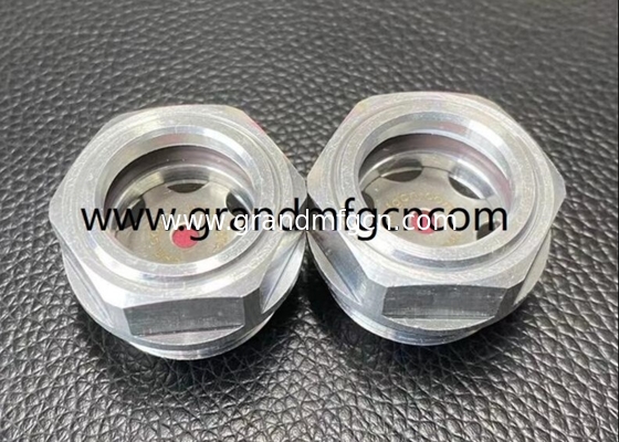 M22X1.5 M27X1.5 M42X1.5 Metrische Gitter aus Aluminium-Bull-Eye-Ölpegel-Sichtglasstecker mit rotem Mittelzeichen-Frähkopf