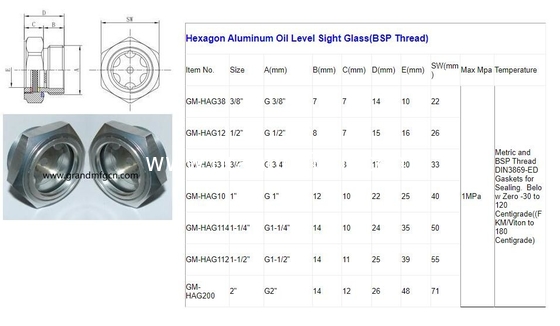 M42X1.5 M27X1.5 Aluminium-Anodisierungsfarbe geschliffene Hex-Schraube-in Ölpegel Sichtglas Kompressor Ölpegel Indikator
