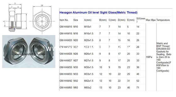 M42X1.5 M27X1.5 Aluminium-Anodisierungsfarbe geschliffene Hex-Schraube-in Ölpegel Sichtglas Kompressor Ölpegel Indikator